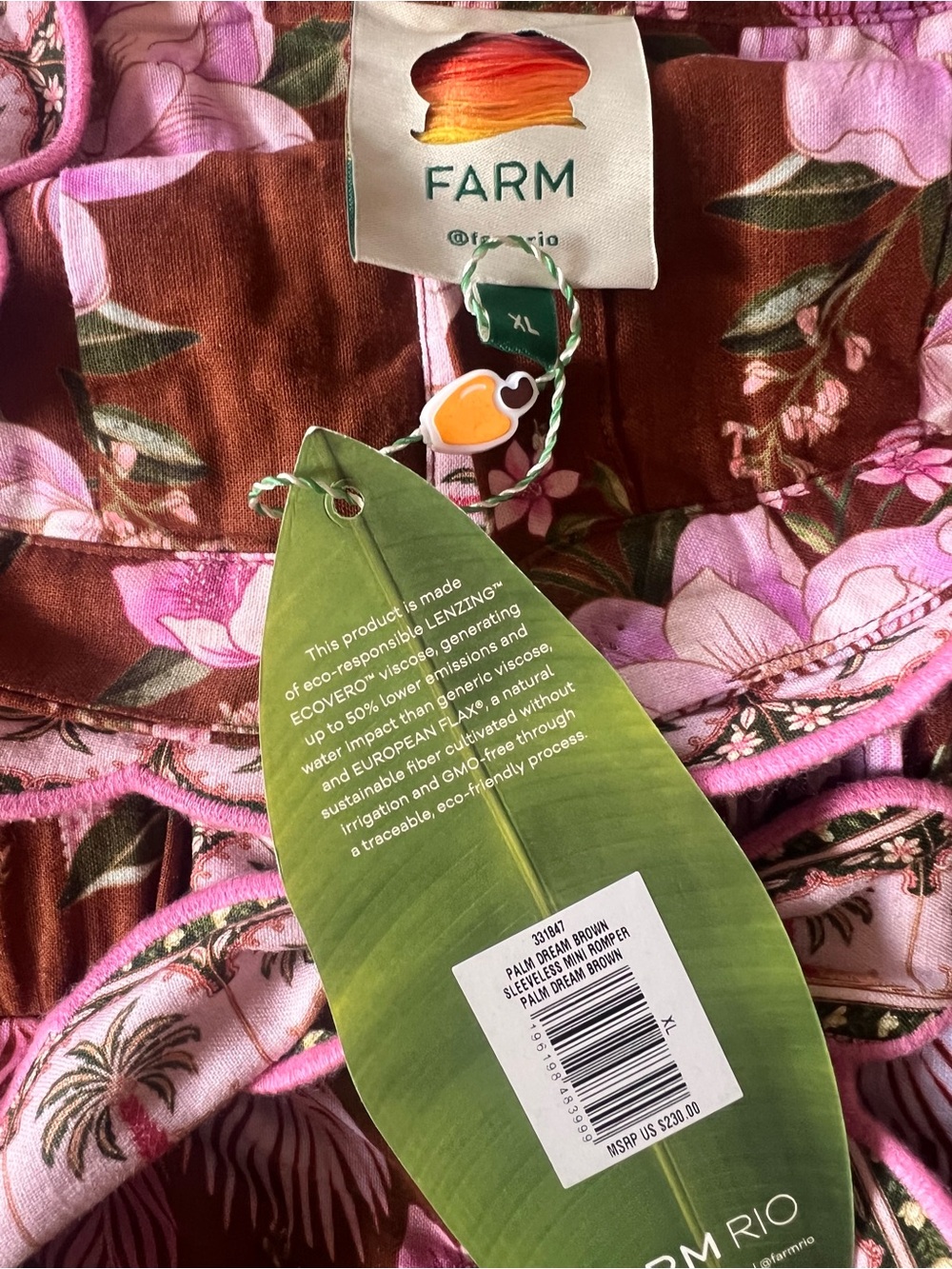 FARM Rio Brown Romper with Tropical Floral Scallop Trim - Picture 3 of 4